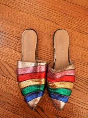 Coconuts by Matisse Metallic Rainbow Stripe Pointed Mule 9.5